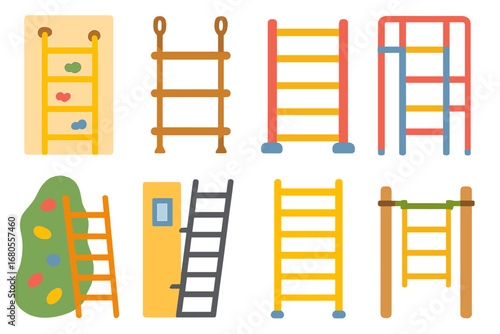 Children's Ladder Adventures. Flat vector mini-illustrations ladder and climbing sports in colors children's illustrations: