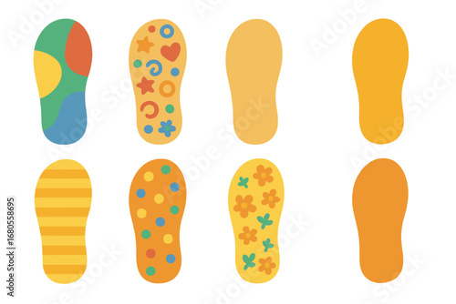Colorful Insole Designs. Flat vector mini-illustrations insole designs in colors children's illustrations: colorful insole,