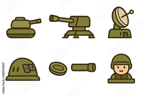 Colorful Military Turrets. Flat vector mini-illustrations military turrets in colors children's illustrations: tank turret,