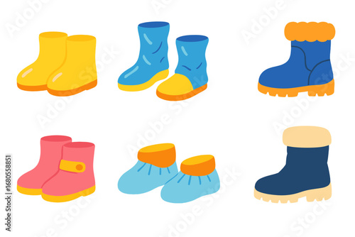 Colorful Overshoe Illustrations. Flat vector mini-illustrations overshoe in colors children's illustrations: rubber overshoes,