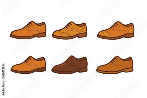 Colorful Oxford Shoes. Flat vector mini-illustrations oxford shoes in colors children's illustrations: classic oxford shoe,