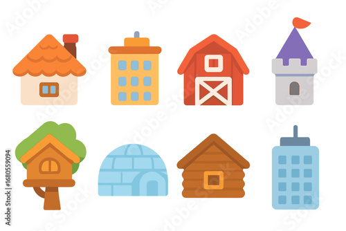 Colorful Rooftop Illustrations. Flat vector mini-illustrations house rooftops in colors children's illustrations: cottage roof,