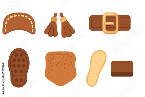 Children's Loafer Icons. Flat vector mini-illustrations loafer details in colors children's illustrations: stitching, tassels,