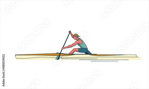 Stylized illustration of a male athlete paddling a C1 sprint canoe with a powerful forward stroke.