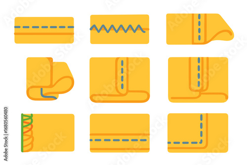 Colorful Fabric Seam Illustrations. Flat vector mini-illustrations fabric seams in colors children's illustrations: straight
