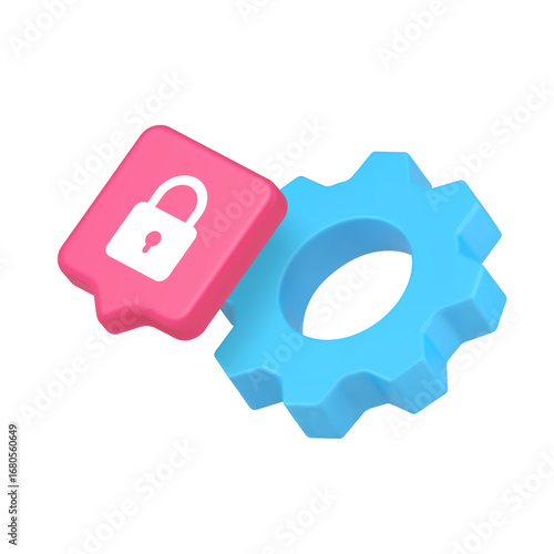 Security protection privacy settings system technology access control safety gear lock 3d icon realistic vector illustration