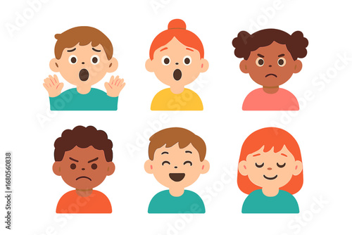 Emotions Grid Illustrations. Flat vector mini-illustrations scream and emotions in colors children's illustrations: fear, surprise