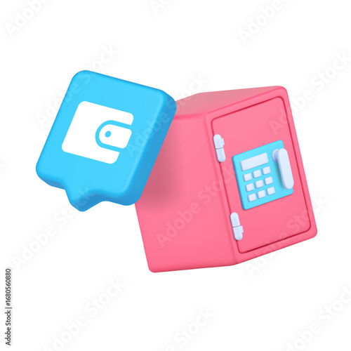 Safe security digital finance wallet cryptocurrency protection storage investment banking wealth management mobile payment encryption 3d icon realistic vector illustration