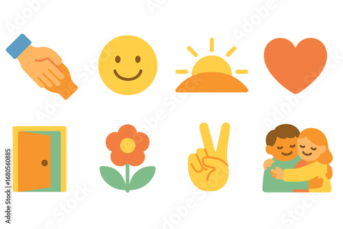 Emotions of Recovery. Flat vector mini-illustrations collapse emotions recovery in colors children's illustrations: helping hand,