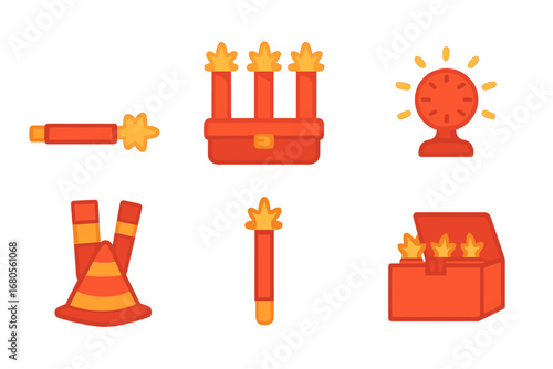 Colorful Safety Flares. Flat vector mini-illustrations safety flares in colors children's illustrations: roadside flare, safety