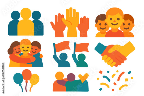 Festive Children's Icons. Flat vector mini-illustrations hallowed festivals in colors children's illustrations: lanterns, firework