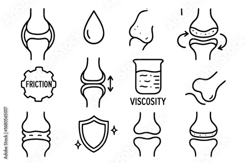 Joint Anatomy Illustration. Hand-drawn doodle illustration synovial fluid joint capsule, synovial membrane, fluid drop, lubricant