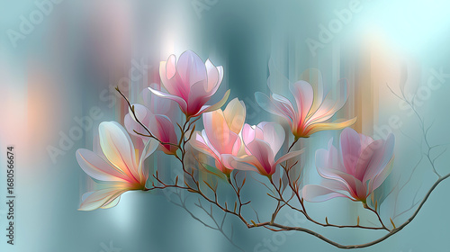 부드러운 색채와 배경흐림 효과로 표현한 목련꽃, 추상적 배경-Magnolia flowers expressed with soft colors and background blur effect, abstract background