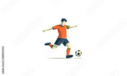 Vector Illustration of a Soccer Player Kicking the Ball with Dynamic Action.