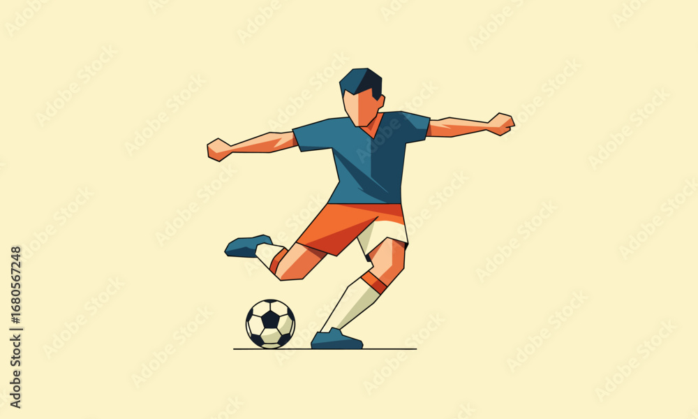 Obraz premium Vector Illustration of a Soccer Player Kicking the Ball with Dynamic Pose.