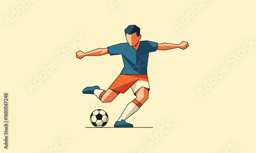 Vector Illustration of a Soccer Player Kicking the Ball with Dynamic Pose.