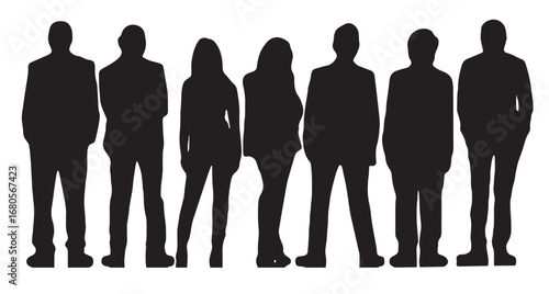 Vector Silhouettes of People, Standing and Walking Figures, Isolated on White Background