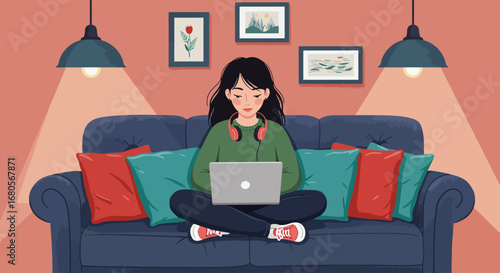 Girl Working Online from Home Office
