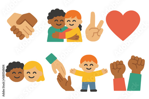 Unity and Solidarity Icons. Flat vector mini-illustrations injustice and solidarity in colors children's illustrations: joined