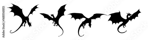 Flying dragon silhouette set - vector illustration