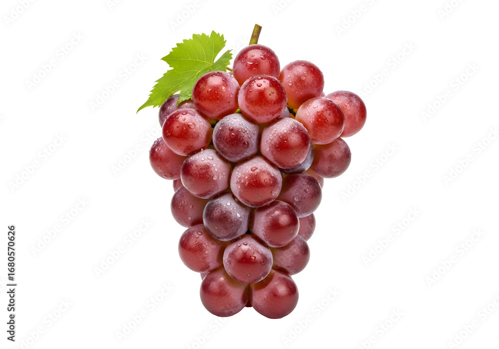 Fototapeta premium Fresh Red Grapes with Green Leaf on White Background.