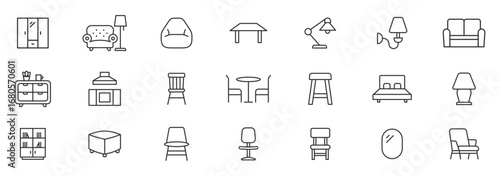 Furniture line icon set, perfect for modern home and office interior design projects, line icon collection