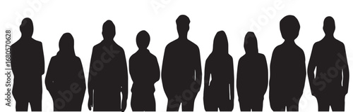 Vector Silhouettes of People, Standing and Walking Figures, Isolated on White Background