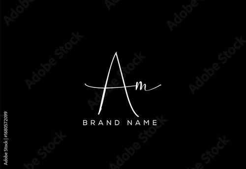 AM letter beauty cursive handwriting logo.