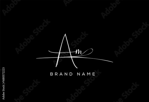 AM letter beauty cursive handwriting logo.