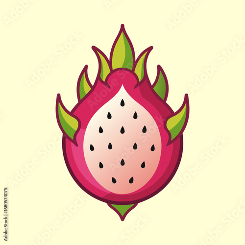 Illustration of a vibrant and stylized dragon fruit against a light background
