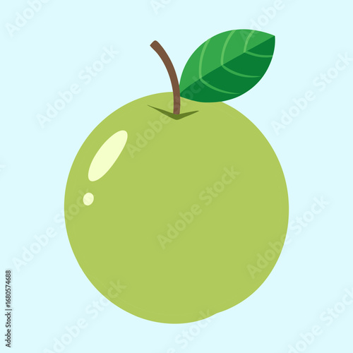Illustration of a vibrant green apple with a stem and leaf