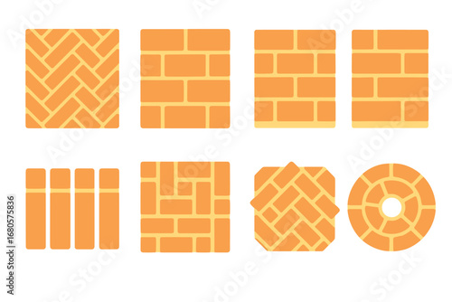 Brick Pattern Tiles. Flat vector mini-illustrations brick patterns and textures in colors children's illustrations: herringbone