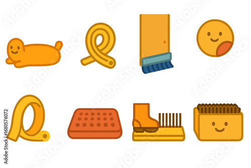 Child-Friendly Door Accessories. Flat vector mini-illustrations threshold accessories in colors children's illustrations: door