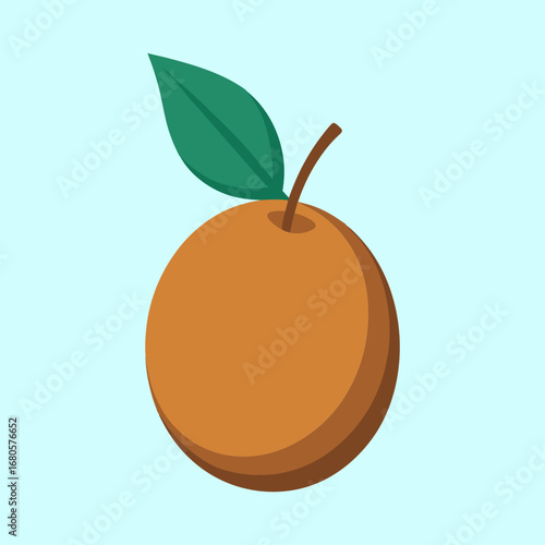 Stylized Orange Fruit Illustration with Green Leaf and Light Blue Background