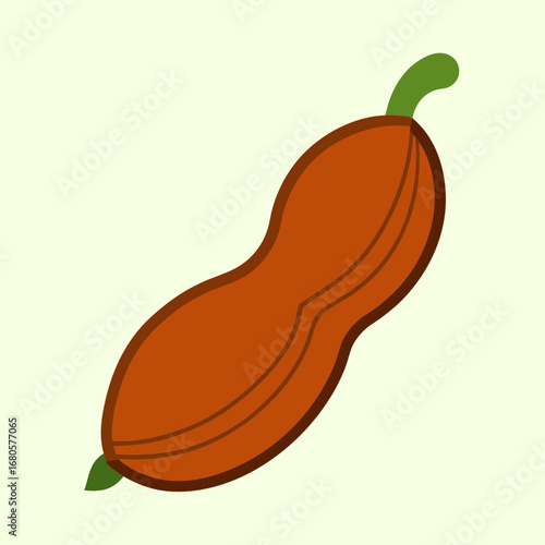 Stylized illustration of a peanut with stem on a cream background