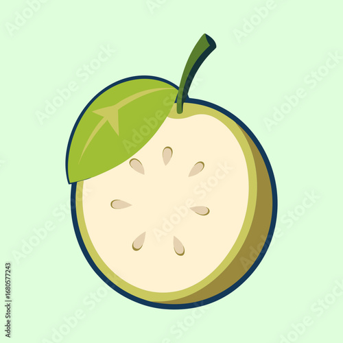 Minimalist style illustration of a cross section of a guava fruit