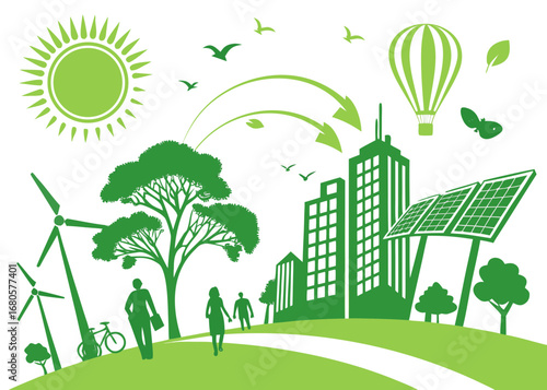 Green city with renewable energy and sustainable living