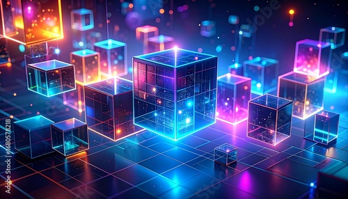Floating Data Cubes in Neon Glow