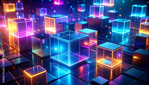 Floating Data Cubes in Neon Glow