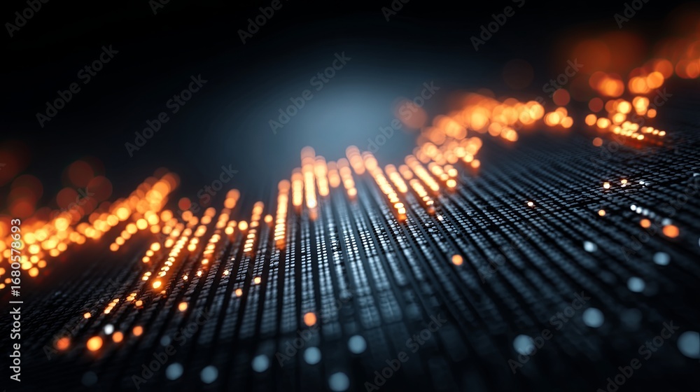 Obraz premium Digital Data Visualization with Glowing Graph and Binary Code on Dark Background