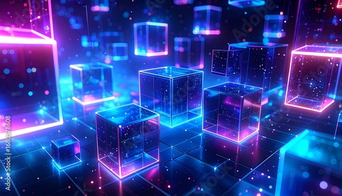 Floating Data Cubes in Neon Glow