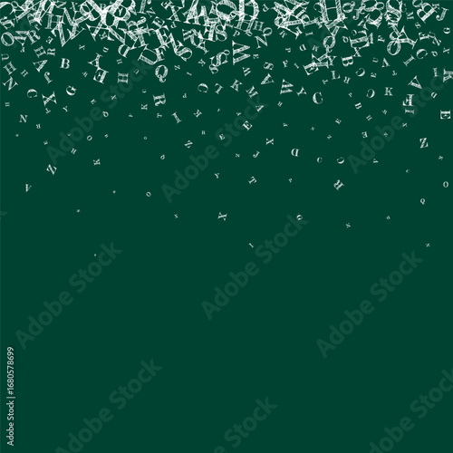 Flying latin letters. White chalk  scattered