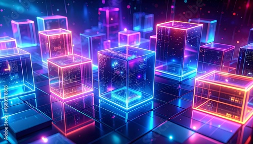 Floating Data Cubes in Neon Glow