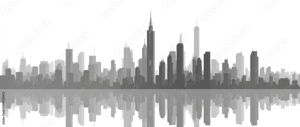 Fototapeta premium Monochrome cityscape skyline reflected on water