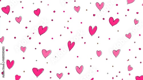 Pink hearts and dots on white background