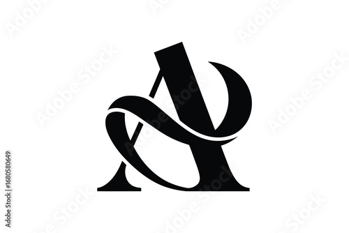 A stylized black letter a with a swirling accent on a white background design