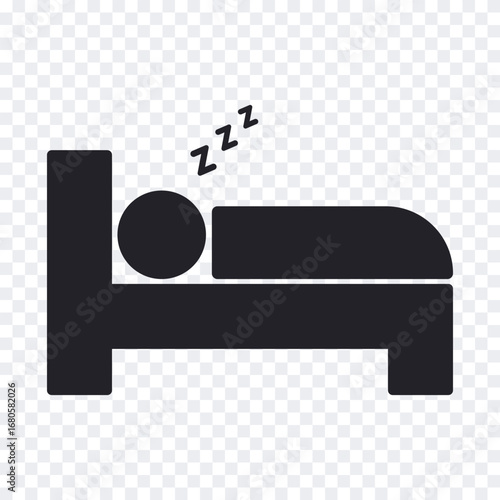 Sleeping man on bed, simple icon design. Vector illustration.