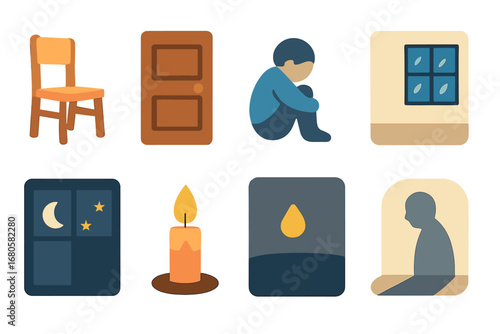 Solitude Mini-Illustrations. Flat vector mini-illustrations hopelessness and solitude in colors children's illustrations: empty