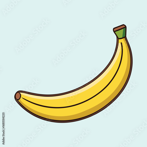 Stylized Cartoon Banana on Light Blue Background Ready to be Peeled