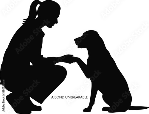 Silhouette of Woman and Dog Shaking Hands – A Bond Unbreakable, Friendship, Trust, Pet Love, Loyalty Vector
